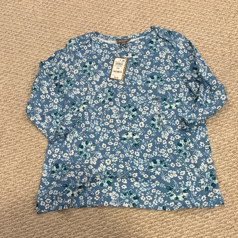 Style & Co. Blue Floral Long Sleeve Top